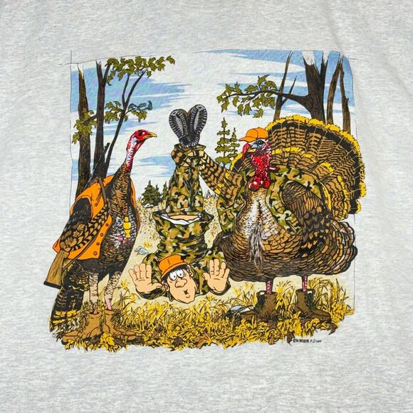 Vintage 1994 N Evans Turkey Hunting Graphic T-Shirt XXL Hanes 50/50 USA Made EUC - Picture 3 of 8
